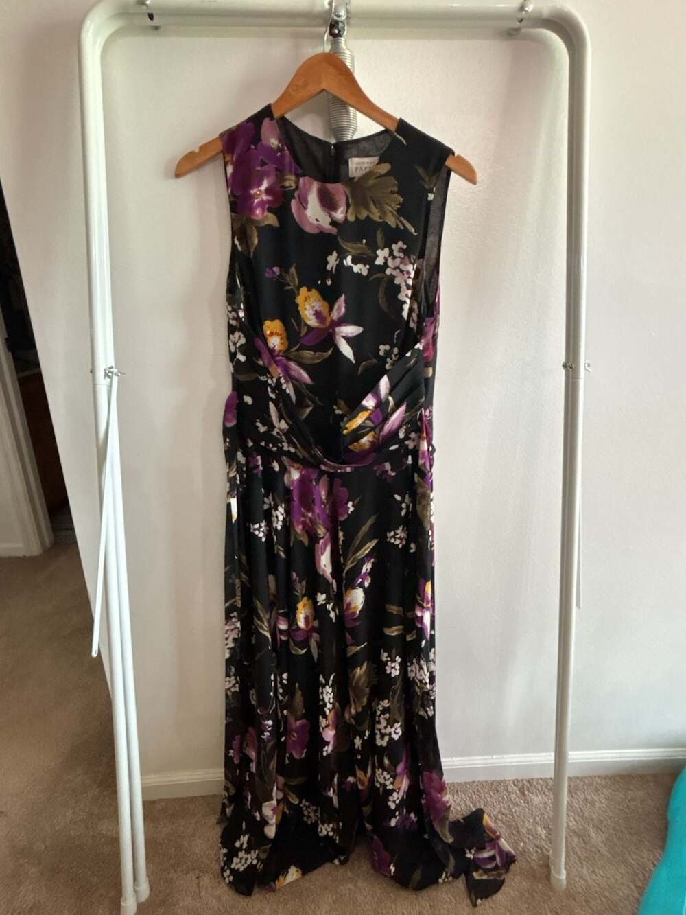 Adrianna Papell Black Floral Silk Sleeveless Maxi Dress Size 10